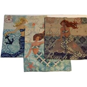 Mermaid Ladies Linen Pillow Cover Sham Jennifer Brinley Ocean Sea Nautical Lot 3